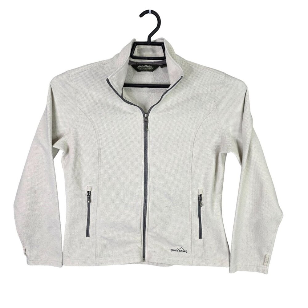 Womens Eddie Bauer Ivory Full Zip Jacket 100% Polyester Zip Pockets Size L